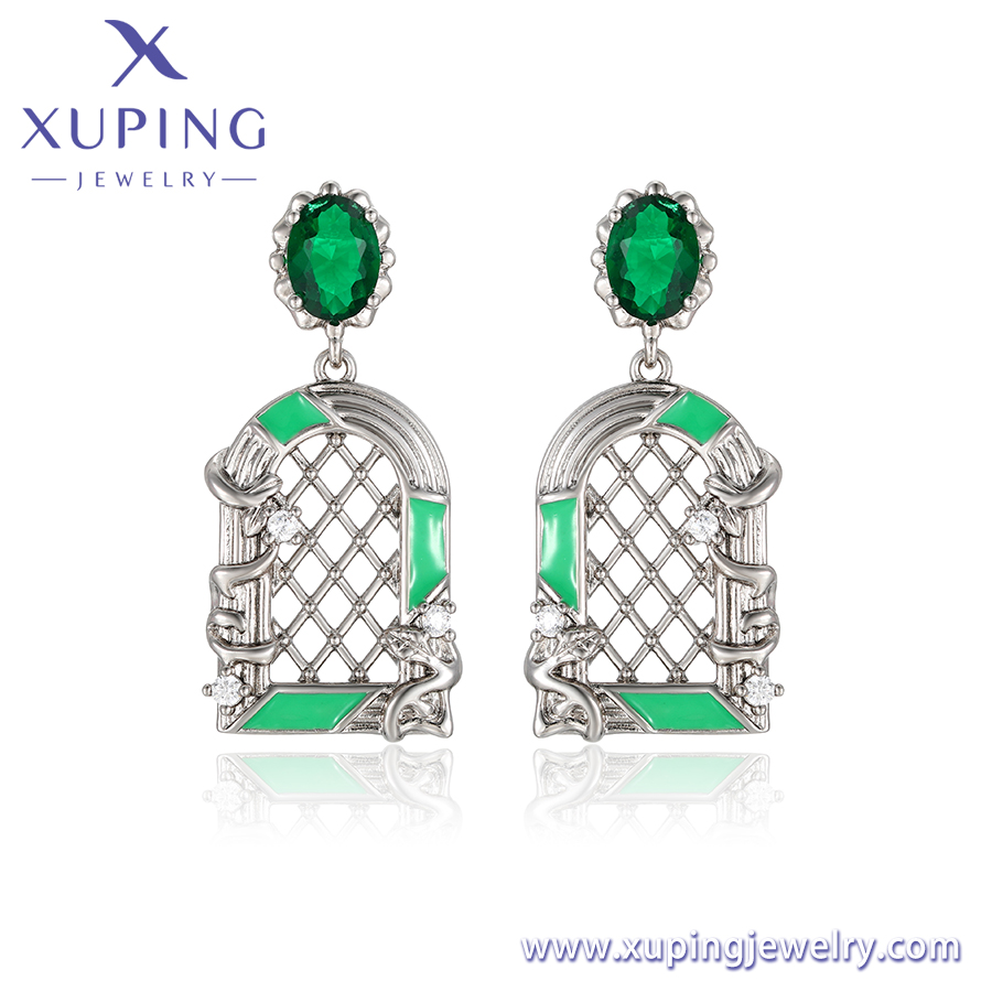 Vintage Arch Window Emerald Enamel CZ Dangle Drop Earrings - Xuping Jewelry